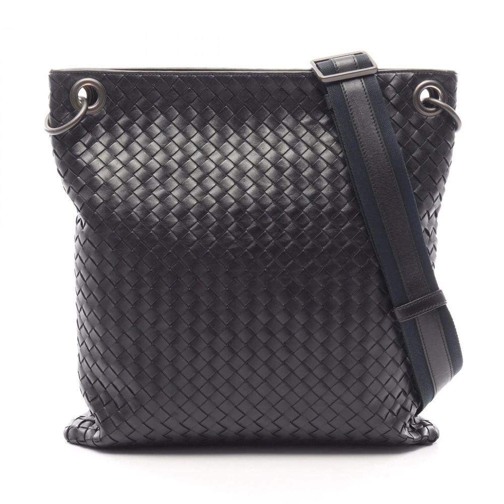BOTTEGA VENETA Black Leather Intrecciato Shoulder Bag